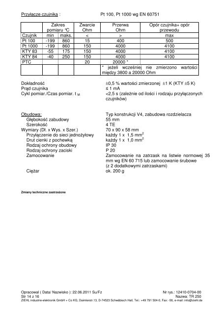 Instrukcja obsÅugi PrzekaÅºnik termiczny TR 250 - ziehl.de