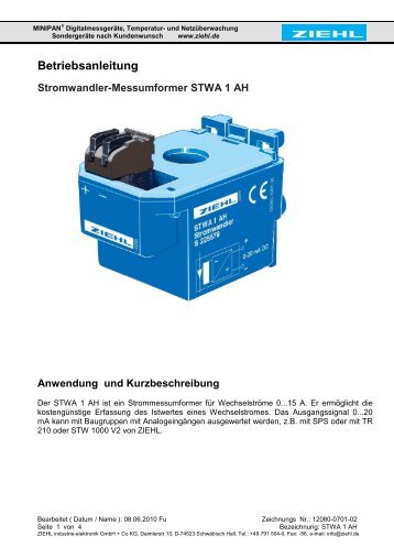 Betriebsanleitung Stromwandler-Messumformer STWA 1 ... - ziehl.de