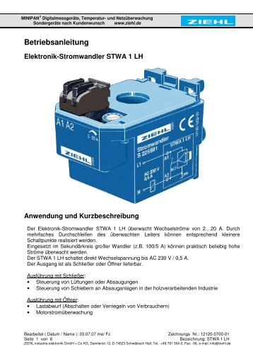 Betriebsanleitung Elektronik-Stromwandler STWA 1 LH ... - ziehl.de