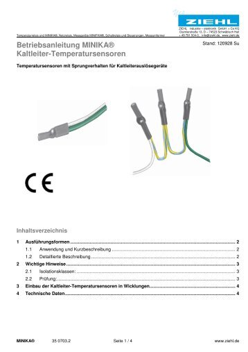 Betriebsanleitung MINIKA® Kaltleiter-Temperatursensoren - ziehl.de