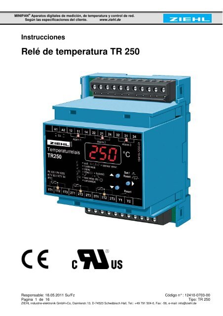 Relé de temperatura TR 250 - Ziehl industrie-elektronik GmbH + Co ...