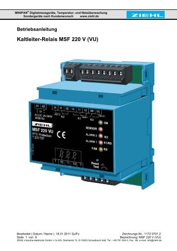 Betriebsanleitung Kaltleiter-Relais MSF 220 V (VU) - ziehl.de