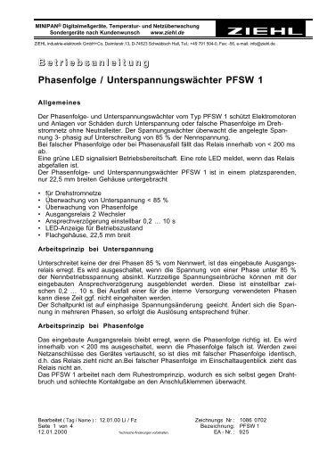 B etriebsanleitung Phasenfolge / Unterspannungswächter ... - ziehl.de