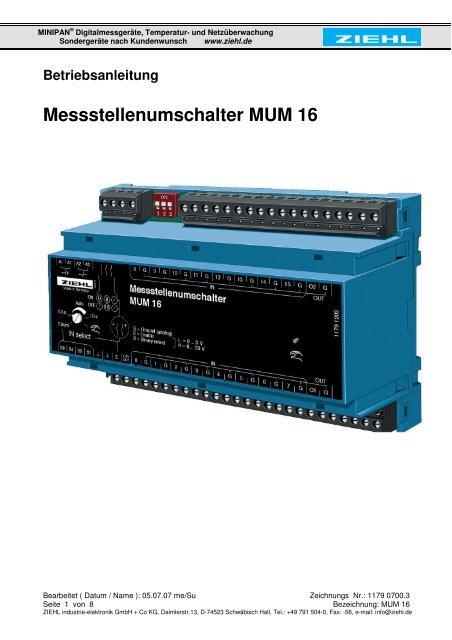 Messstellenumschalter MUM 16 - Ziehl industrie-elektronik GmbH + ...