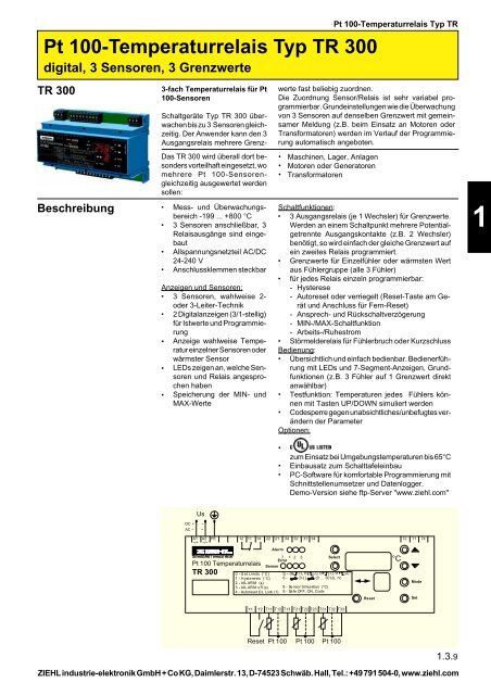Pt 100-Temperaturrelais Typ TR 250 - Ziehl industrie-elektronik ...