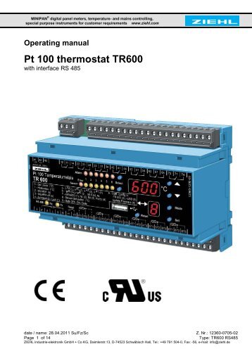 Operating manual Pt 100 thermostat TR600 - ziehl.de