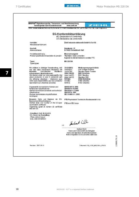 Motor Protection MS 220 DA/ MCB 112 VLT® PTC ... - ziehl.de