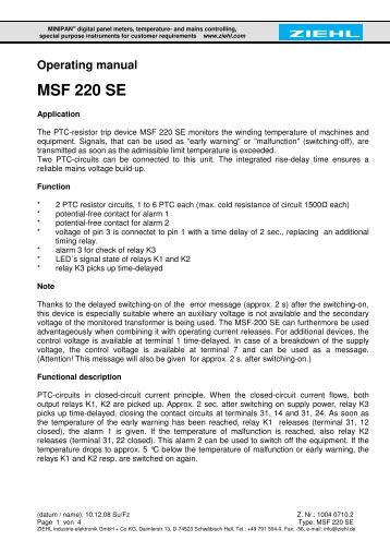 Operating manual MSF 220 SE - ziehl.de