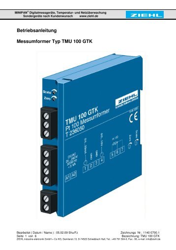 Betriebsanleitung Messumformer Typ TMU 100 GTK - ziehl.de