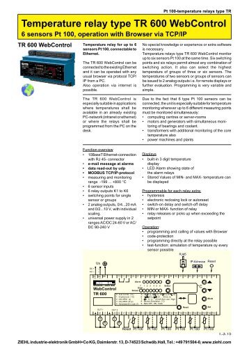 Temperature relay type TR 600 WebControl - ziehl.de