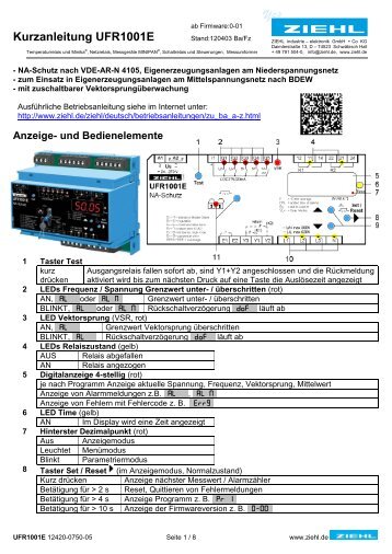 Kurzanleitung UFR1001E - Ziehl industrie-elektronik GmbH + Co KG