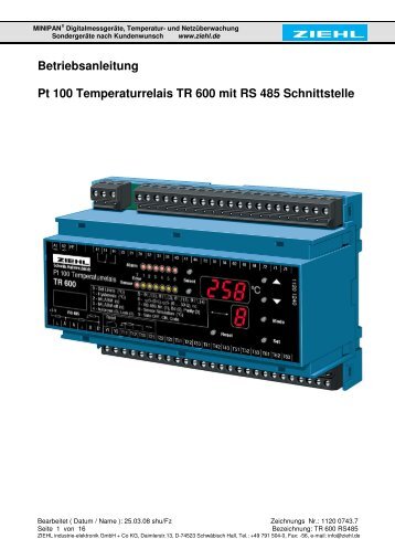 Betriebsanleitung Pt 100 Temperaturrelais TR 600 mit RS ... - ziehl.de