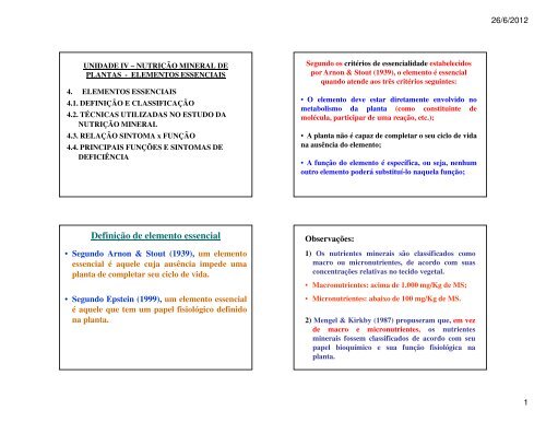 Elementos Essenciais - Fisiologia Vegetal - UFC