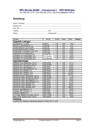 Preisliste / Bestellschein in PDF - Sutter Vertrieb