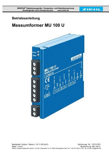 Betriebsanleitung Messumformer MU 100 U - ziehl.de