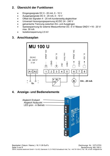 Betriebsanleitung Messumformer MU 100 U - ziehl.de