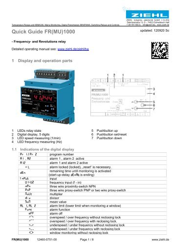 Quick Guide FR(MU)1000 - Ziehl industrie-elektronik GmbH + Co KG