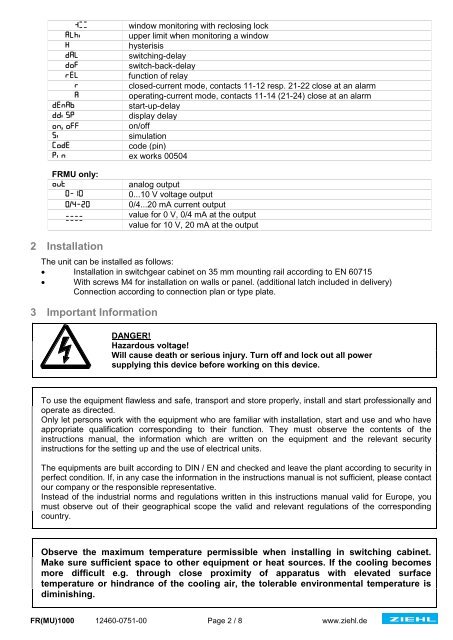 Quick Guide FR(MU)1000 - Ziehl industrie-elektronik GmbH + Co KG