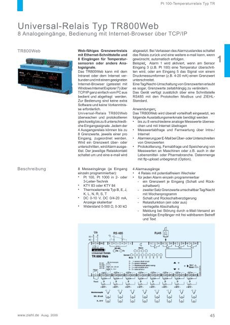 Pt 100-Temperaturrelais Typ TR - Ziehl industrie-elektronik GmbH + ...