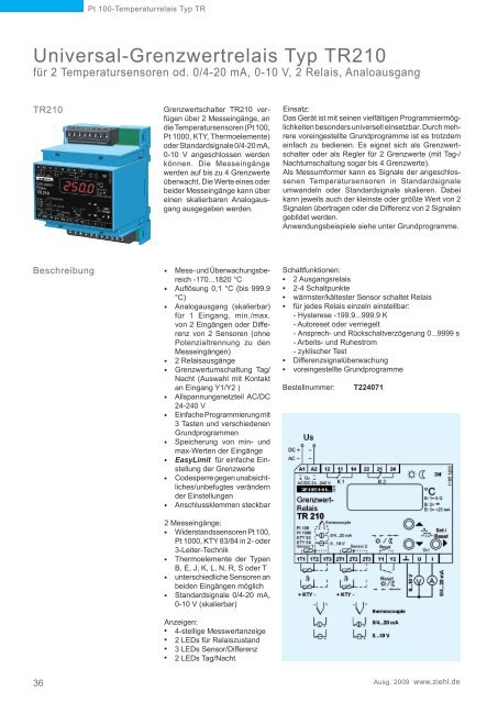 Pt 100-Temperaturrelais Typ TR - Ziehl industrie-elektronik GmbH + ...