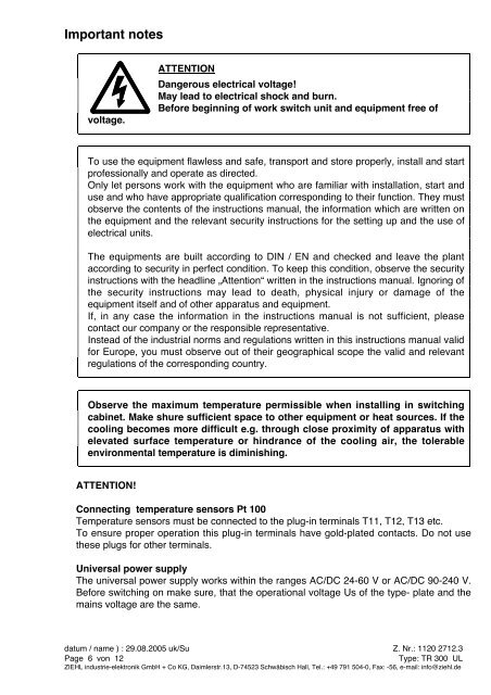 Operating manual - Ziehl industrie-elektronik GmbH + Co KG