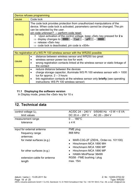 Operating instructions Wireless temperature relay type WR250