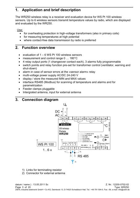 Operating instructions Wireless temperature relay type WR250