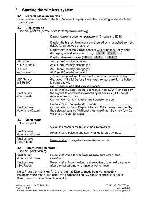 Operating instructions Wireless temperature relay type WR250