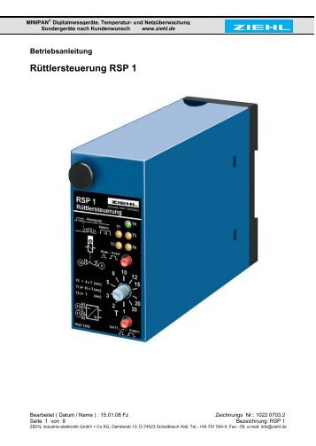 Rüttlersteuerung RSP 1 -  Ziehl industrie-elektronik GmbH + Co KG