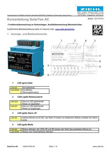 Kurzanleitung SolarYes AC - Ziehl industrie-elektronik GmbH + Co KG