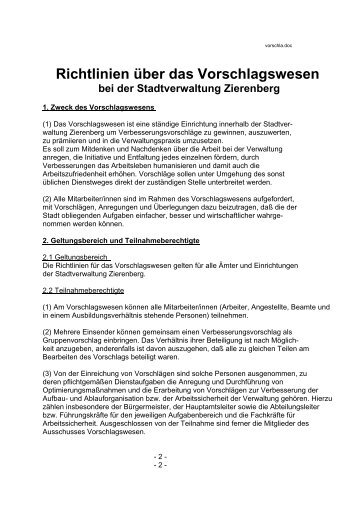 Richtlinien über das Vorschlagswesen bei der ... - Stadt Zierenberg