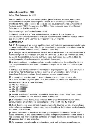 Lei dos Sexagenários - 1885 Lei de 28 de Setembro de 1885 ...