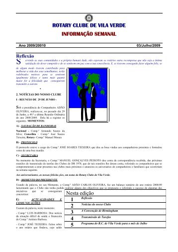 Informação Semanal N.º 1 - 03 de Julho - Rotary em Portugal