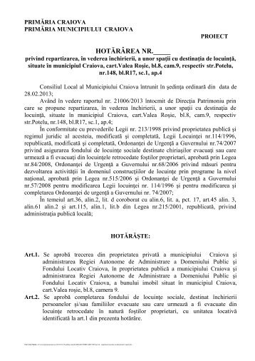 24. Proiect de hotărâre privind aprobarea ... - Primaria Craiova