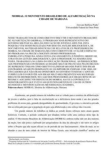 MOBRAL: O MOVIMENTO BRASILEIRO DE ALFABETIZAÇÃO NA CIDADE DE MARIANA