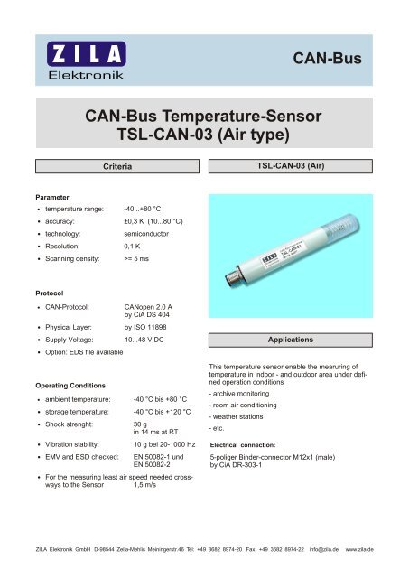 CAN-Bus Temperature-Sensor TSL-CAN-03 (Air type) - GRYFTEC