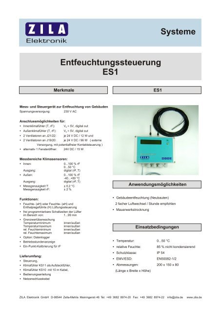 Entfeuchtungssteuerung ES1 Systeme - zila.de