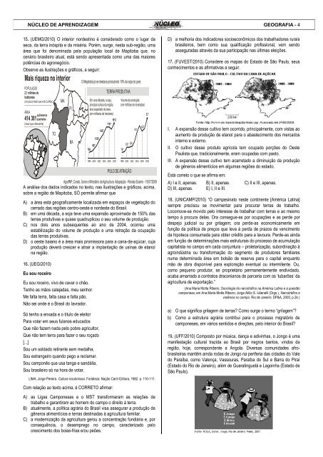 Questões sobre o ProÁlcool - núcleo de aprendizagem pré-vestibular