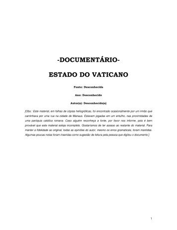 -DOCUMENTÁRIO- ESTADO DO VATICANO - The Baptist Link