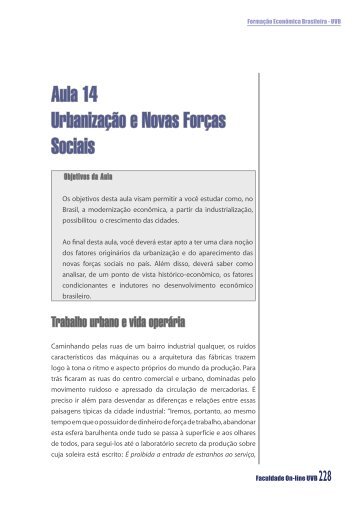 Aula 14 Urbanização e Novas Forças Sociais - Arquivos UNAMA