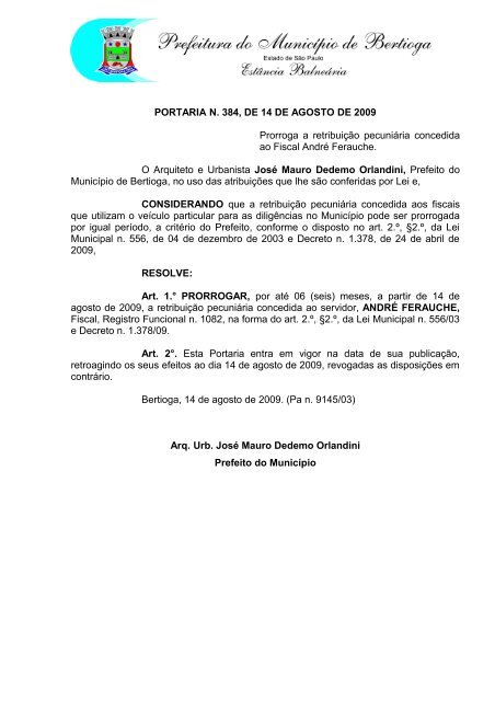 365 Atos internos - Prefeitura do Município de BERTIOGA.