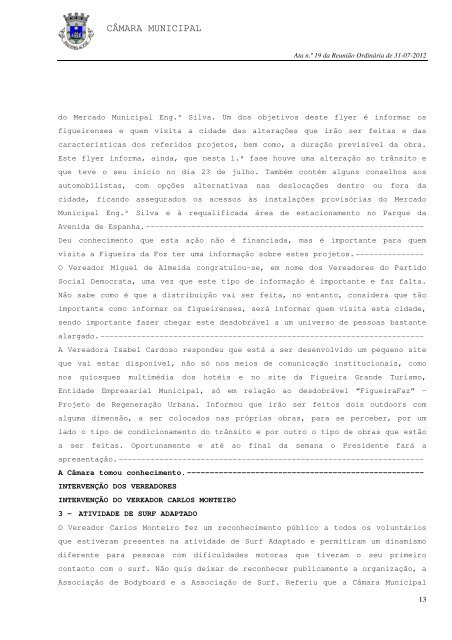ATA N.º 19/2012 REUNIÃO ORDINÁRIA DE 31-07-2012