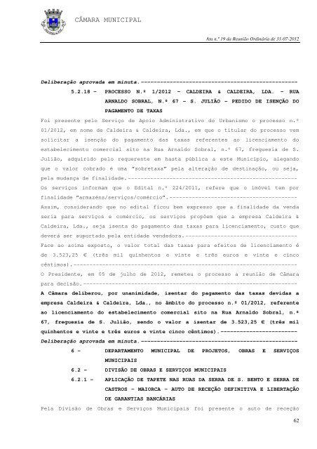 ATA N.º 19/2012 REUNIÃO ORDINÁRIA DE 31-07-2012