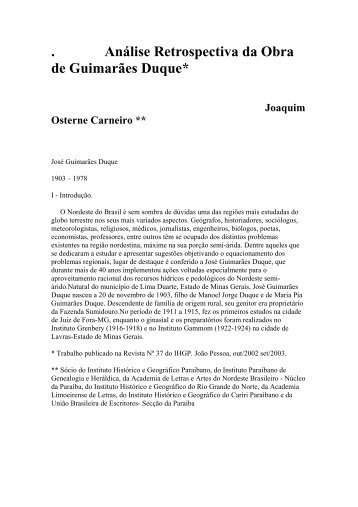 . Análise Retrospectiva da Obra de Guimarães Duque* - ALANE ...