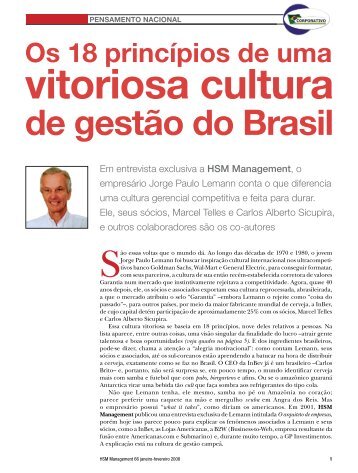Os 18 princípios de uma vitoriosa cultura de gestão do Brasil