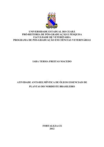 Atividade Ante-Helmíntica de Oléos Essenciais de Plantas do ...