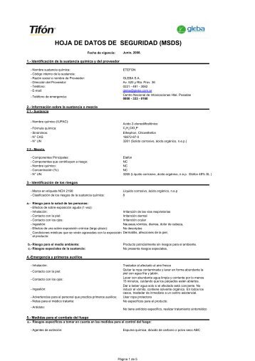 HOJA DE DATOS DE SEGURIDAD (MSDS) - Gleba