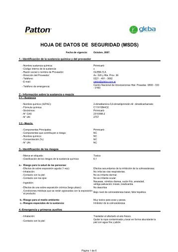 HOJA DE DATOS DE SEGURIDAD (MSDS) - Gleba