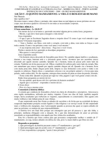 LIÇÃO 5 - O QUINTO MANDAMENTO: A VIDA ... - Prof. Nereu Haag