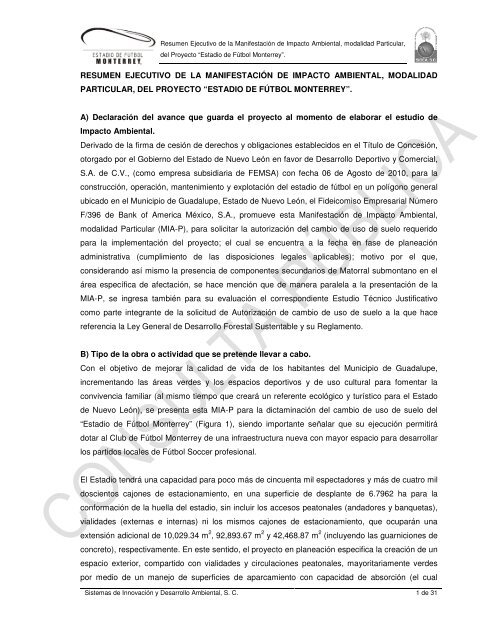 RESUMEN EJECUTIVO DE LA MANIFESTACIÓN ... - sinat - Semarnat